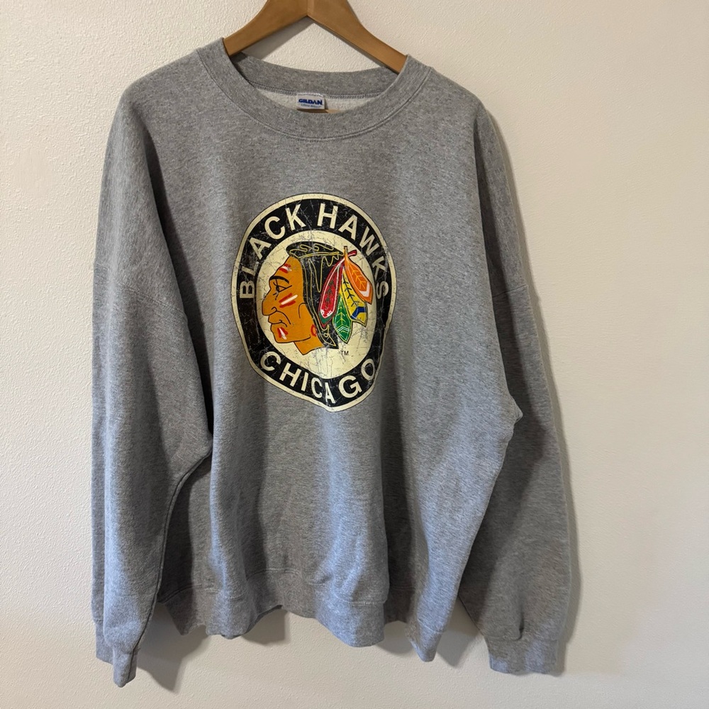 Chicago Blackhawks Gildan NHL Crewneck Pullover Sweatshirt Gray Ultra Blend-3XL
